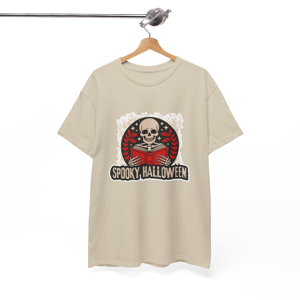 Spooky Halloween Skull Tee — Vintage Skeleton Reading Book Halloween T-Shirt