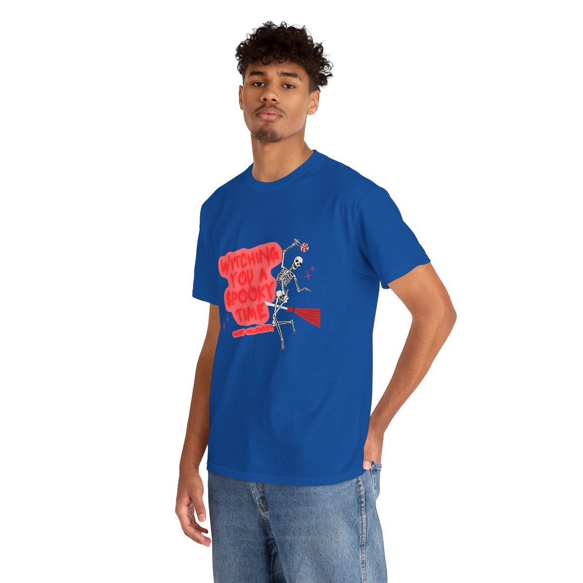 Skeleton 'Witching You a Spooky Time' Halloween T-Shirt