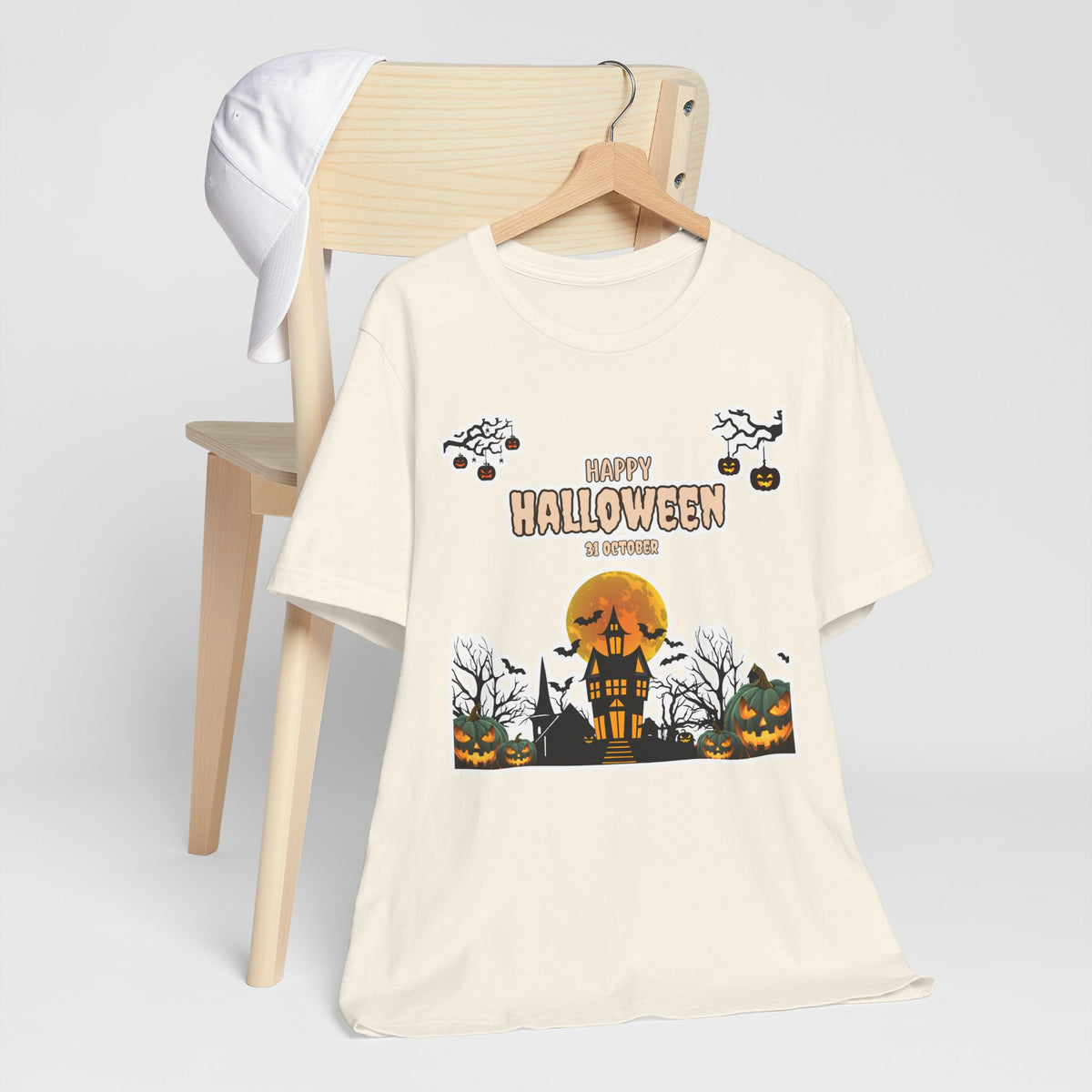 Halloween Haunted House T-Shirt — "Happy Halloween" Pumpkin Spooky Tee