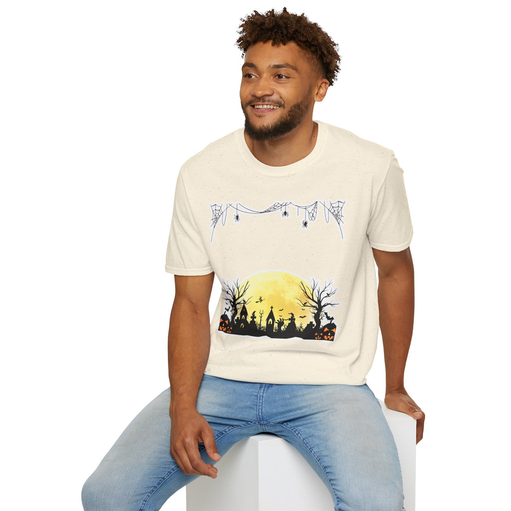 Halloween Moon Silhouette T-Shirt — Spooky Graveyard Pumpkin Scene