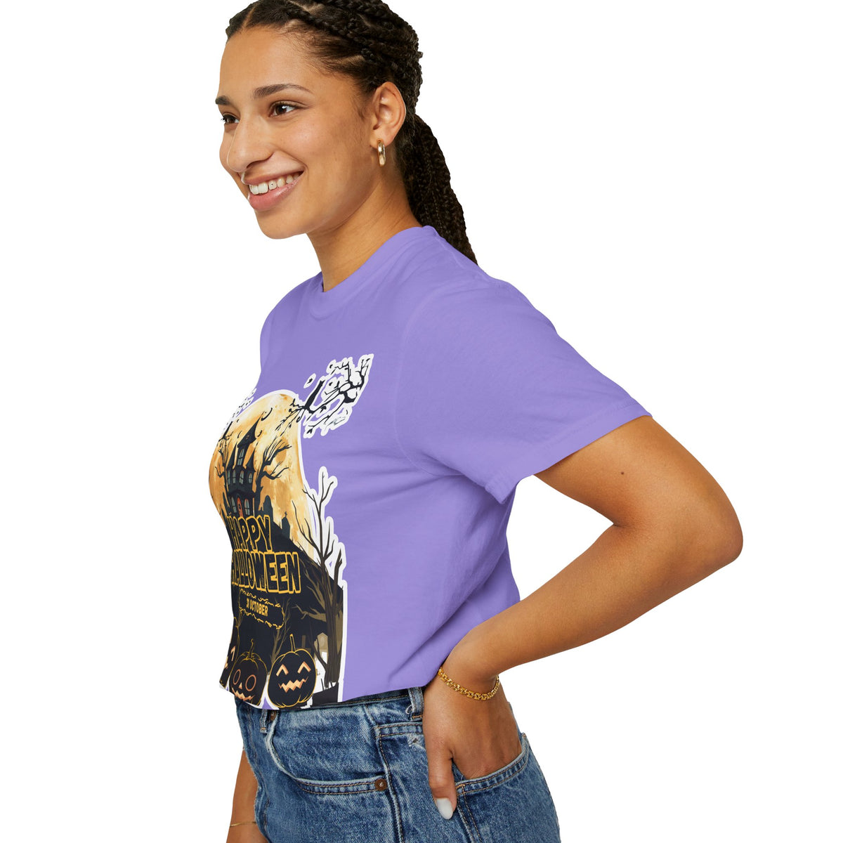 Halloween Haunted House T-Shirt — "Happy Halloween" Pumpkin Graphic Tee