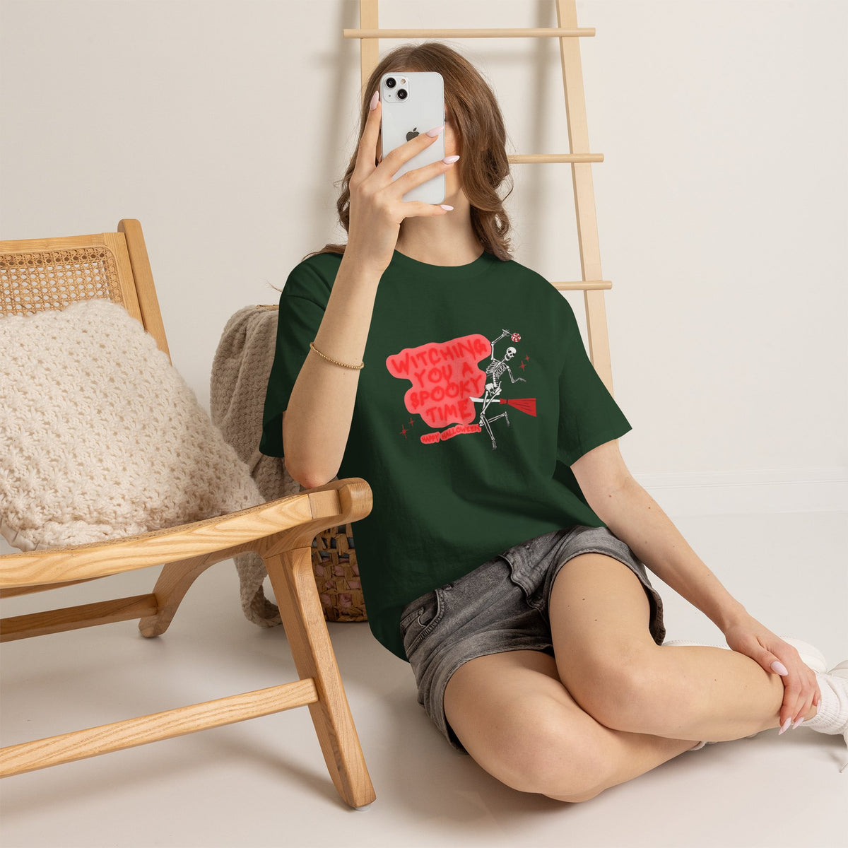 Skeleton 'Witching You a Spooky Time' Halloween T-Shirt