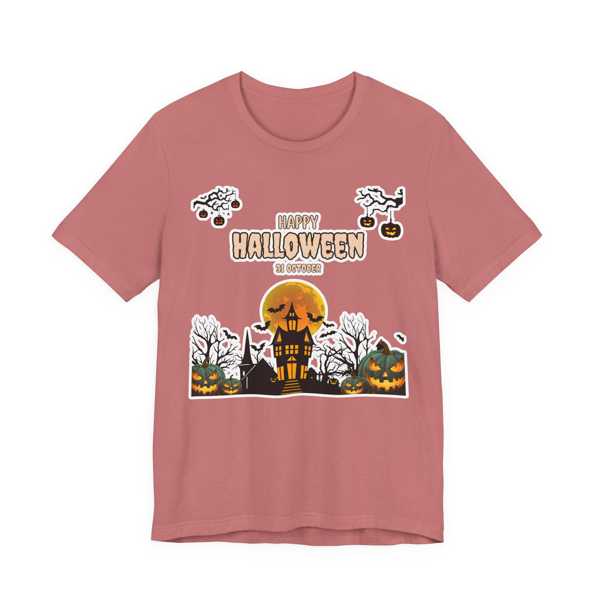 Halloween Haunted House T-Shirt — "Happy Halloween" Pumpkin Spooky Tee
