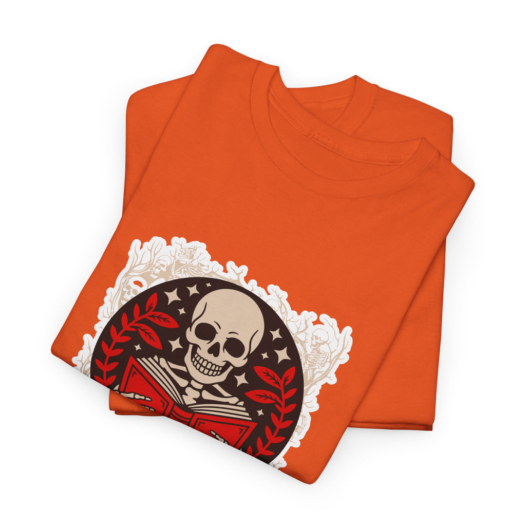 Spooky Halloween Skull Tee — Vintage Skeleton Reading Book Halloween T-Shirt
