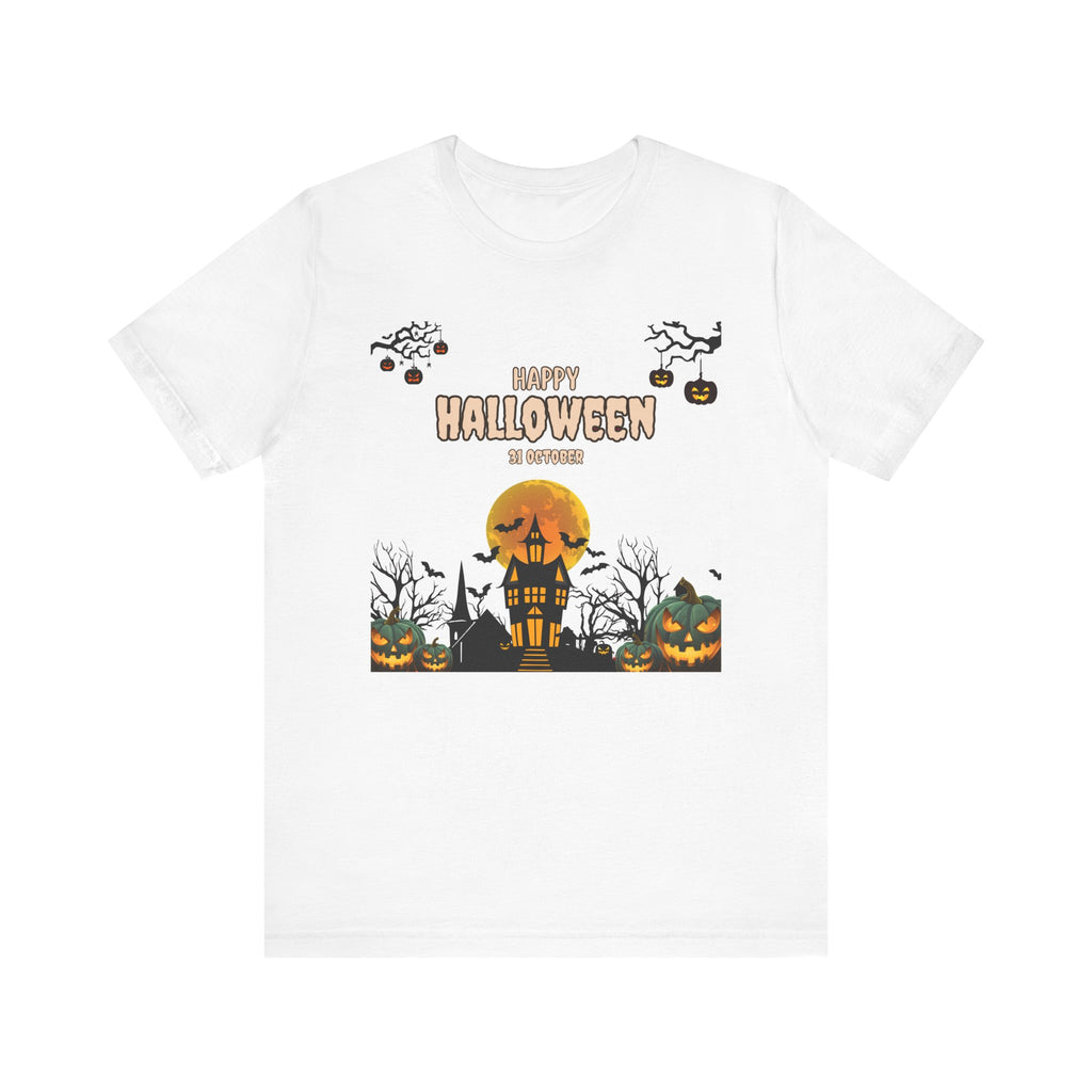 Halloween Haunted House T-Shirt — "Happy Halloween" Pumpkin Spooky Tee
