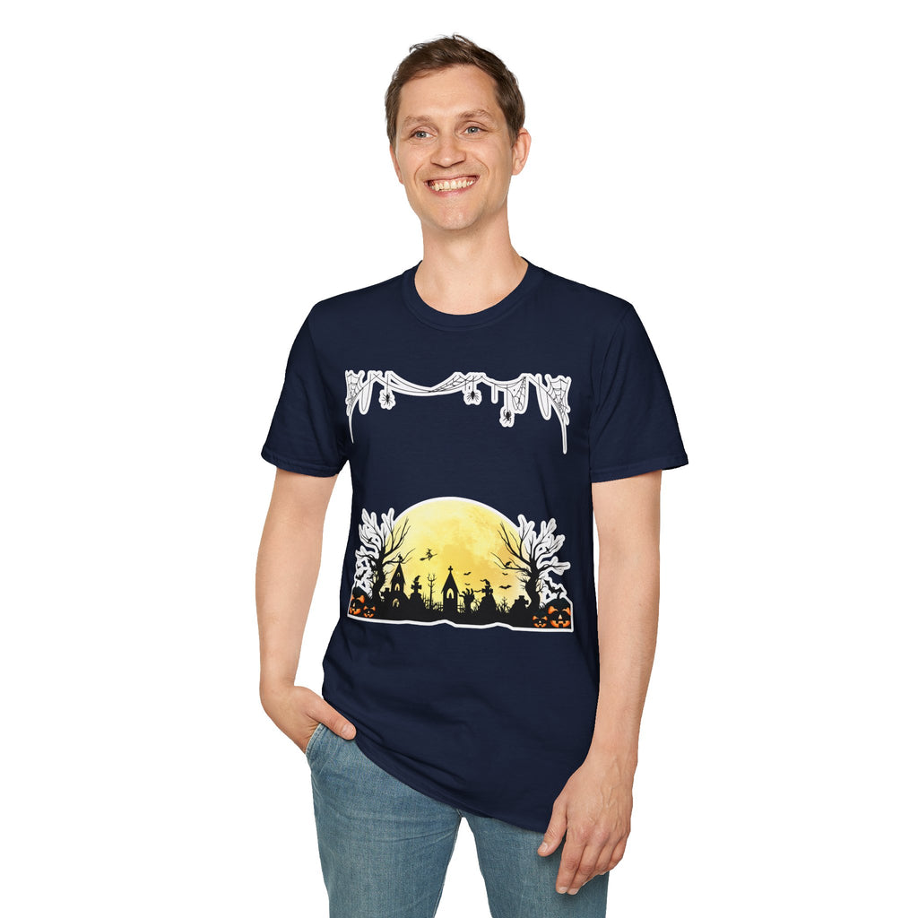 Halloween Moon Silhouette T-Shirt — Spooky Graveyard Pumpkin Scene