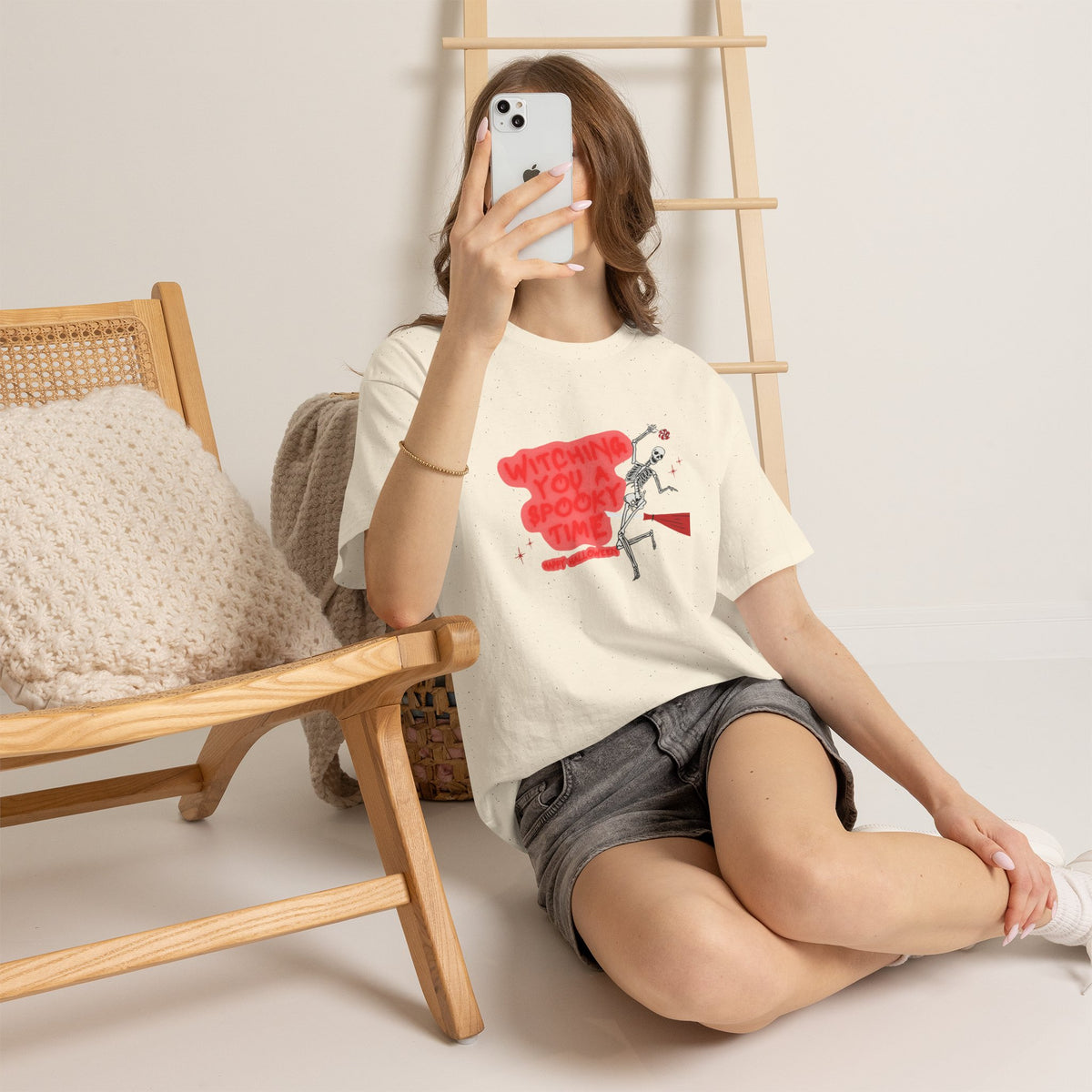 Skeleton 'Witching You a Spooky Time' Halloween T-Shirt