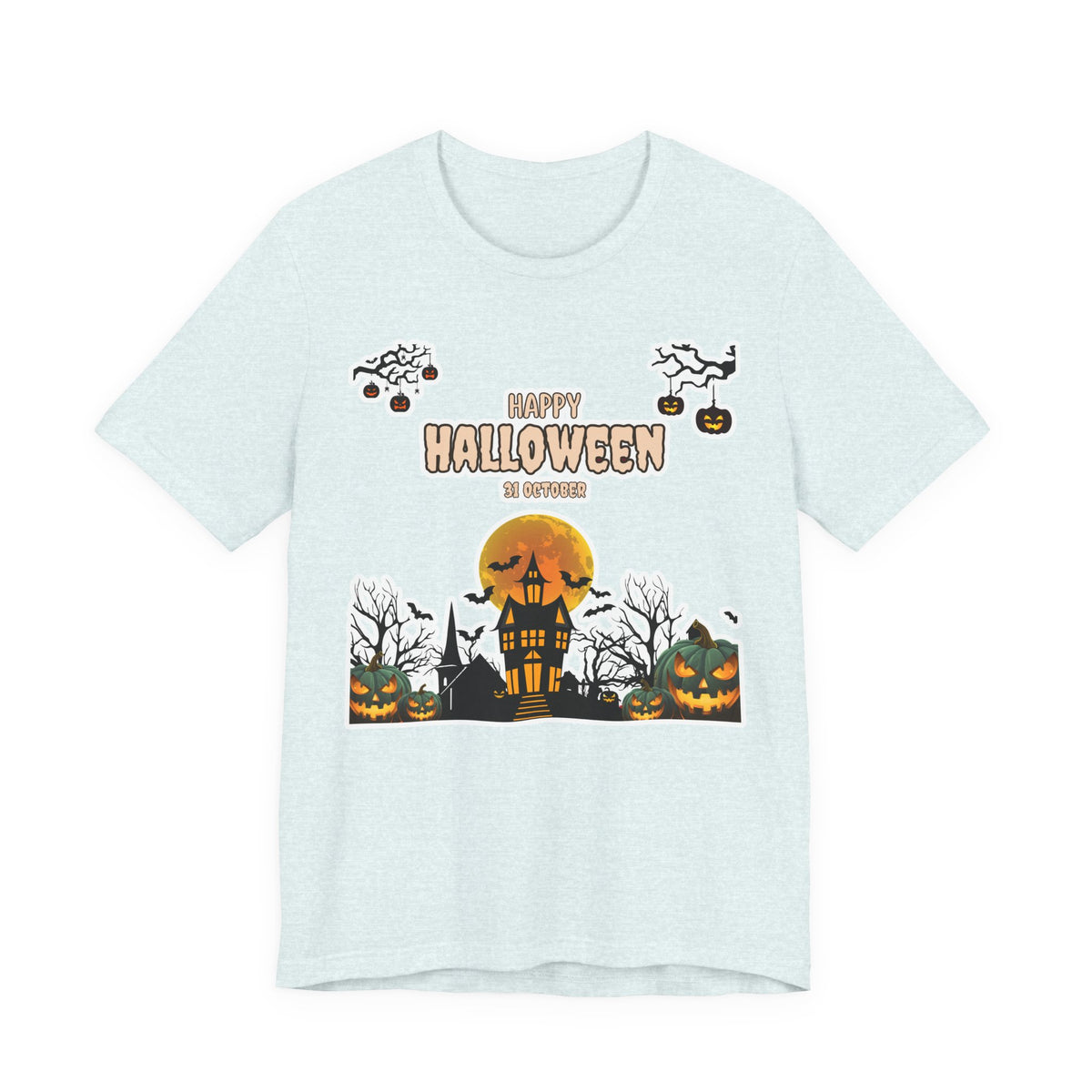Halloween Haunted House T-Shirt — "Happy Halloween" Pumpkin Spooky Tee