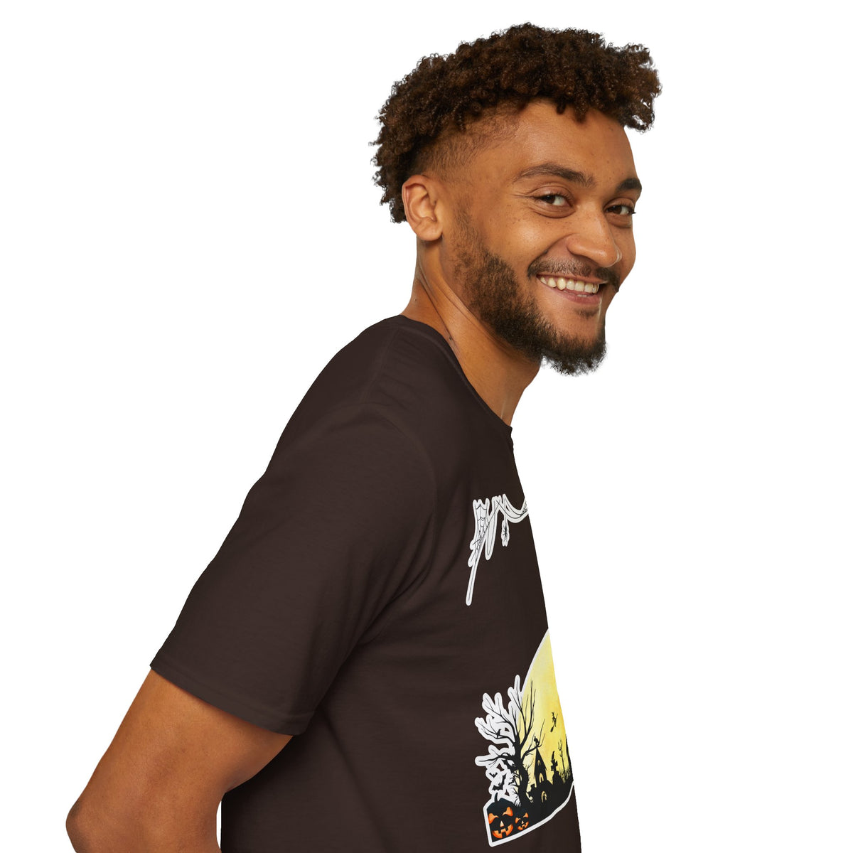 Halloween Moon Silhouette T-Shirt — Spooky Graveyard Pumpkin Scene