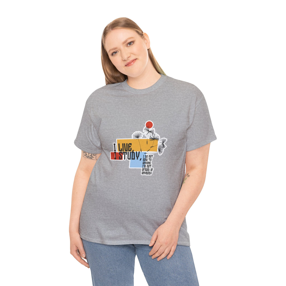 T-Shirt — I Live, I Study Graphic Tee (Minimalist Floral Collage)