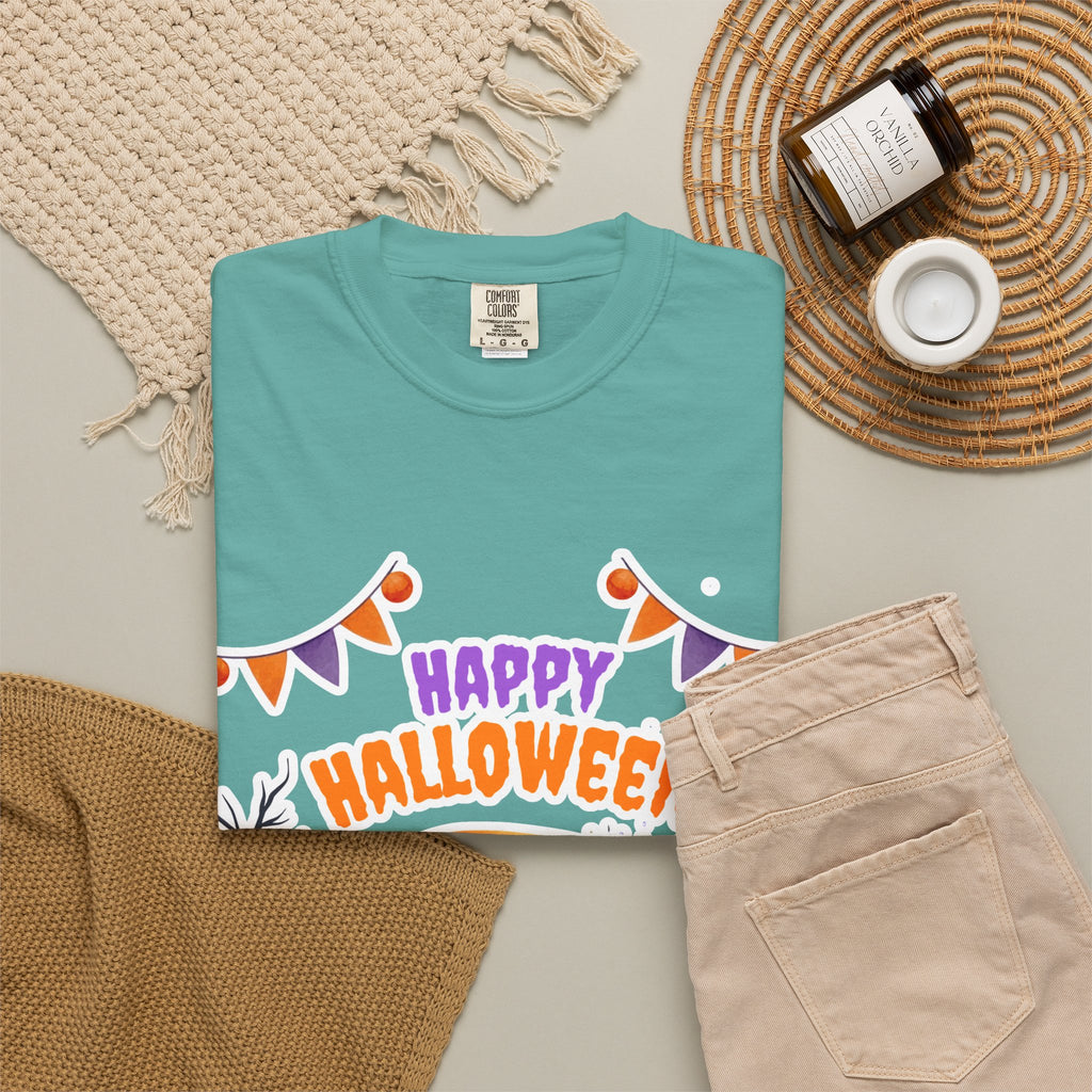 Happy Halloween T-Shirt — Ghost, Pumpkins & Graveyard Halloween Tee