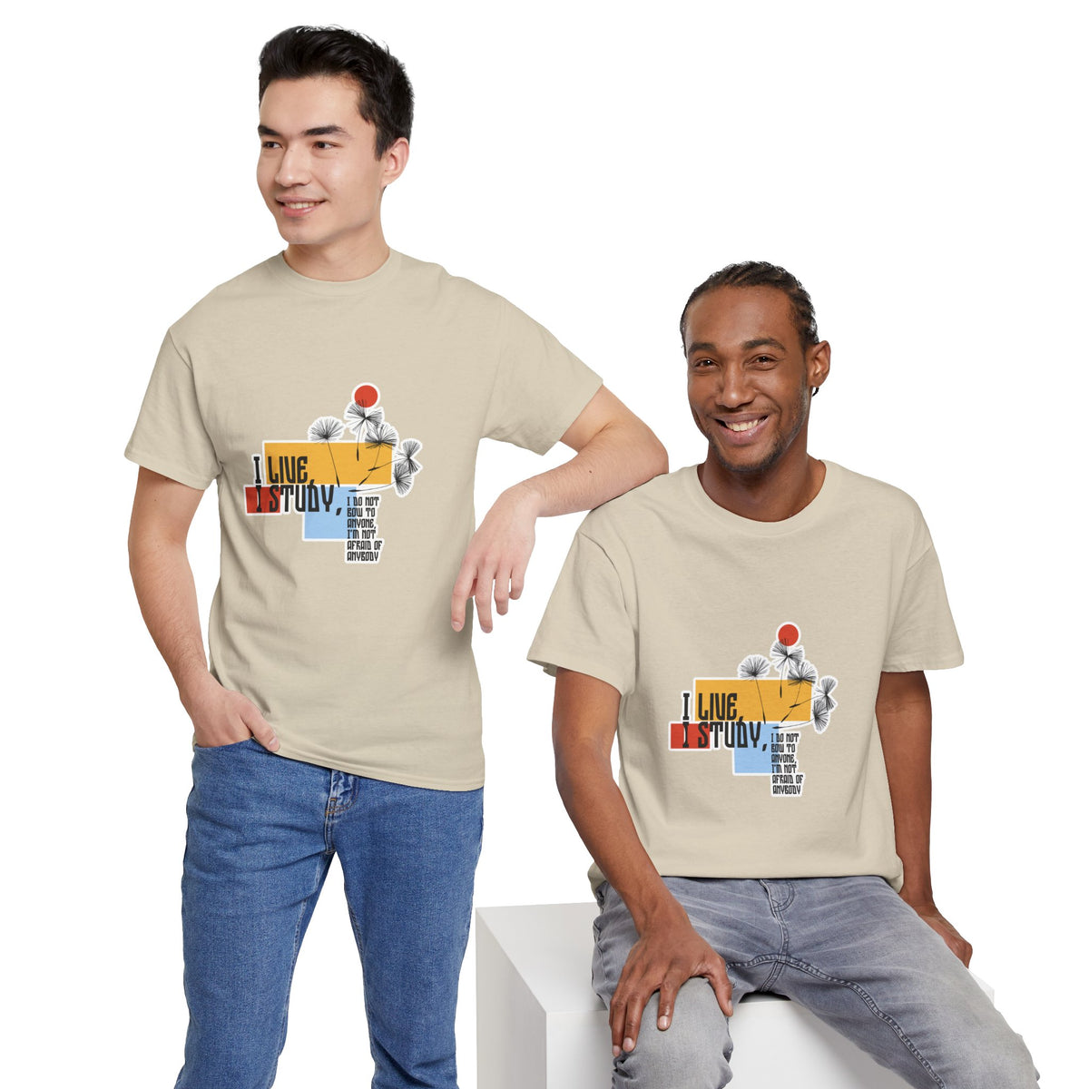 T-Shirt — I Live, I Study Graphic Tee (Minimalist Floral Collage)