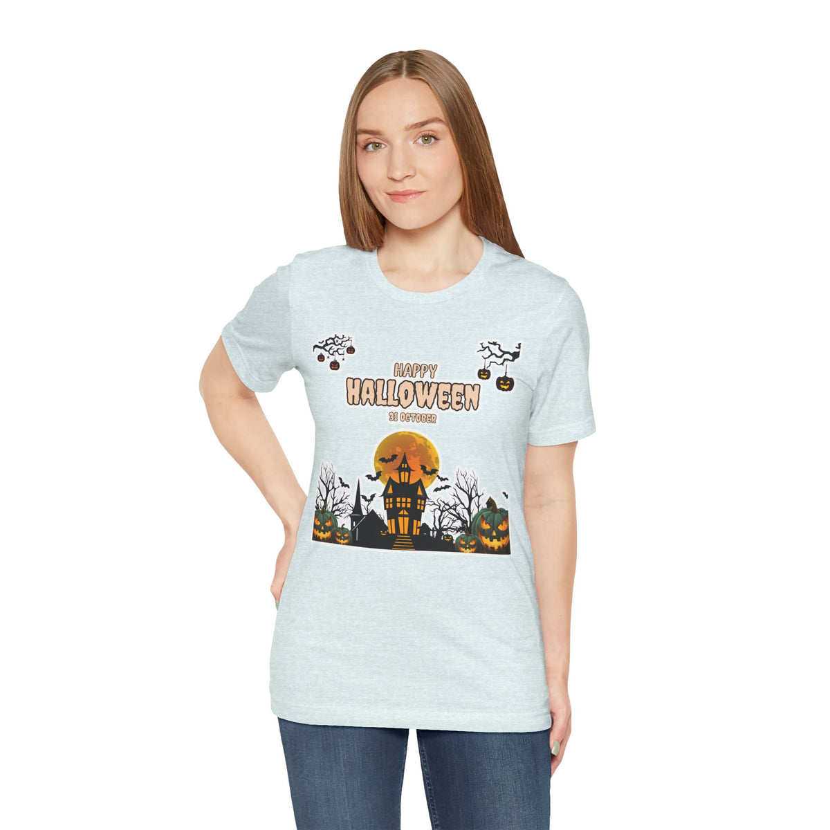 Halloween Haunted House T-Shirt — "Happy Halloween" Pumpkin Spooky Tee