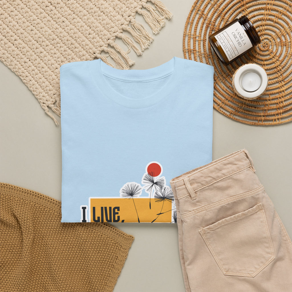 T-Shirt — I Live, I Study Graphic Tee (Minimalist Floral Collage)