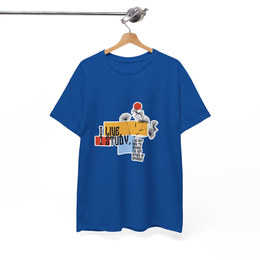 T-Shirt — I Live, I Study Graphic Tee (Minimalist Floral Collage)