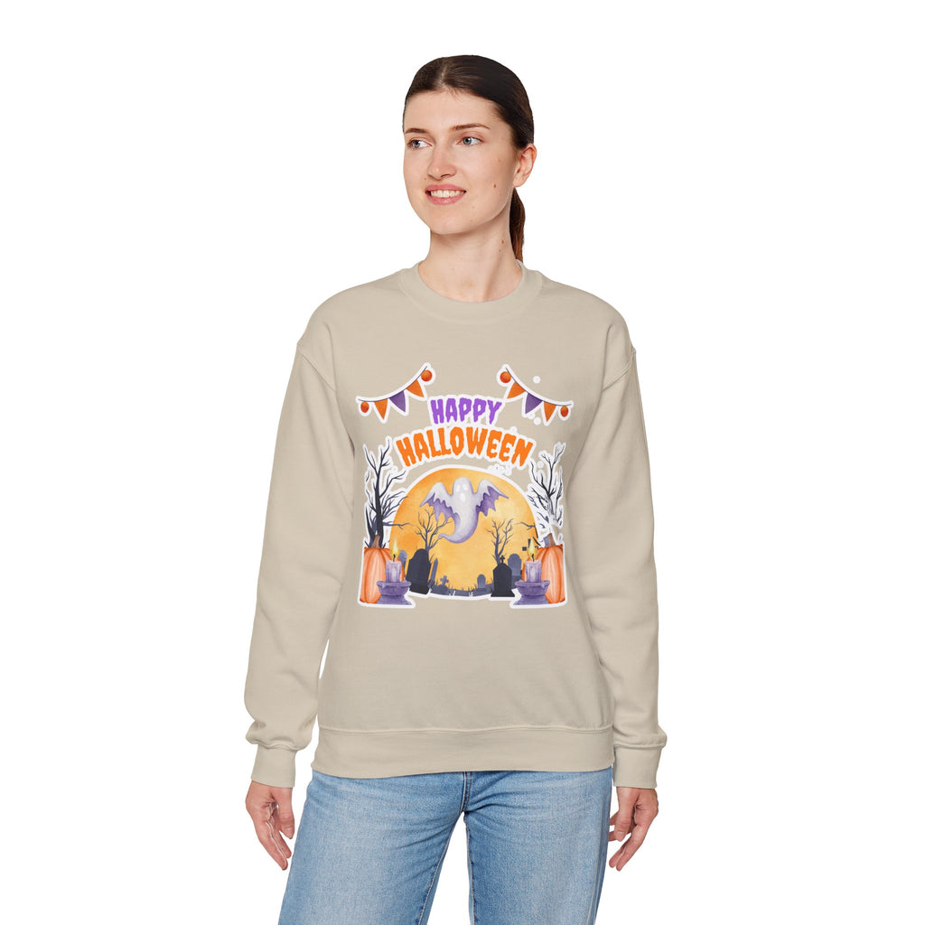 Happy Halloween Crewneck Sweatshirt — Cute Ghost Pumpkin Halloween Sweater