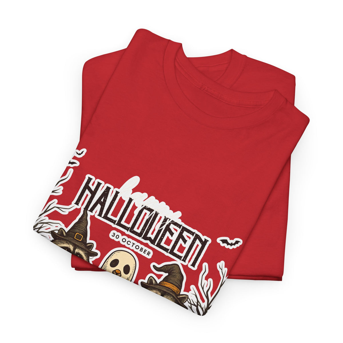 Halloween Raccoon Ghost Pumpkin T‑Shirt — Cute Spooky Costume Trio Tee