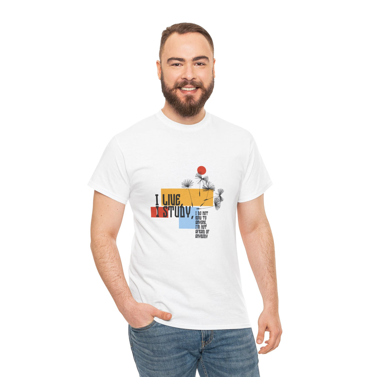T-Shirt — I Live, I Study Graphic Tee (Minimalist Floral Collage)