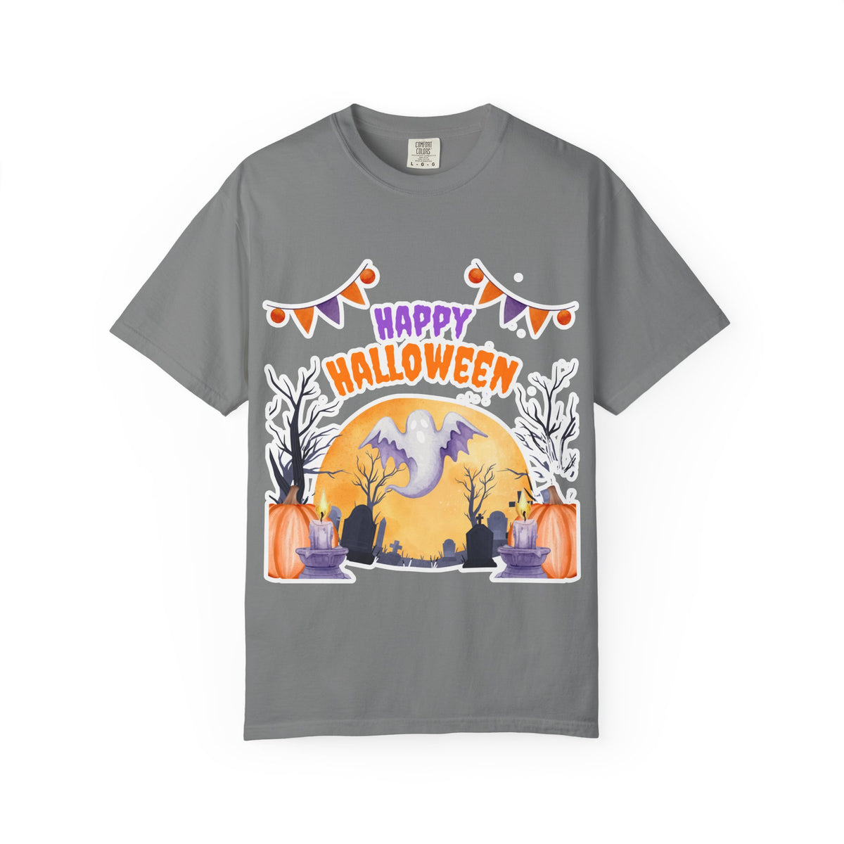 Happy Halloween T-Shirt — Ghost, Pumpkins & Graveyard Halloween Tee