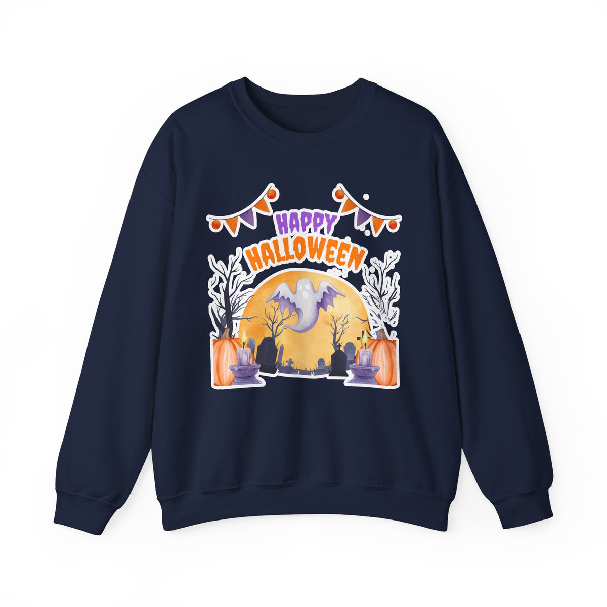 Happy Halloween Crewneck Sweatshirt — Cute Ghost Pumpkin Halloween Sweater