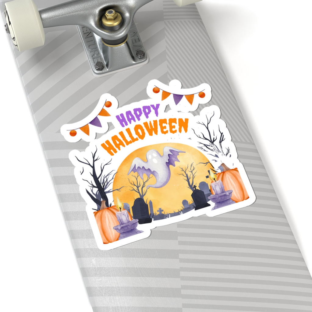 Happy Halloween Ghost Sticker — Cute Spooky Kiss-Cut Halloween Decal
