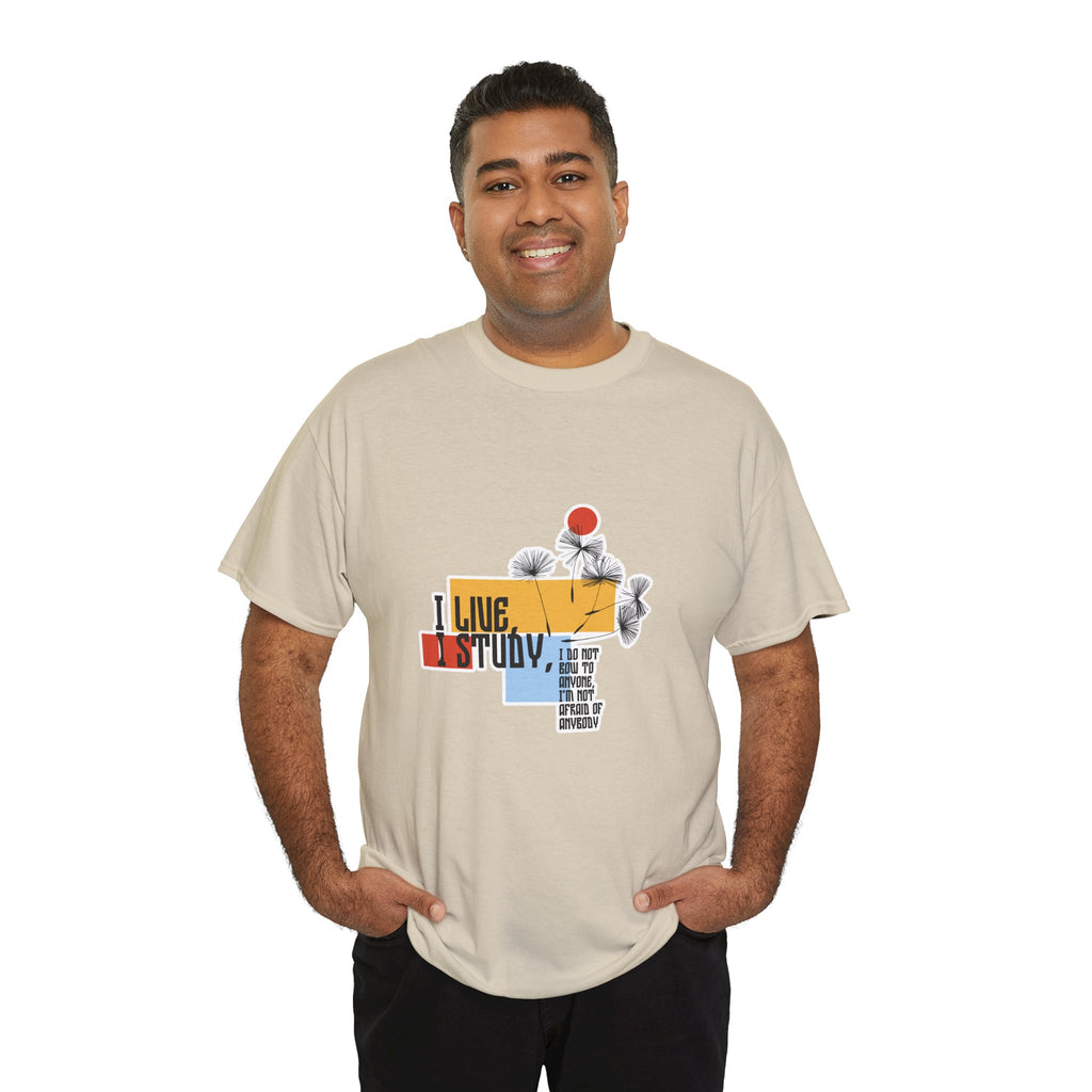 T-Shirt — I Live, I Study Graphic Tee (Minimalist Floral Collage)