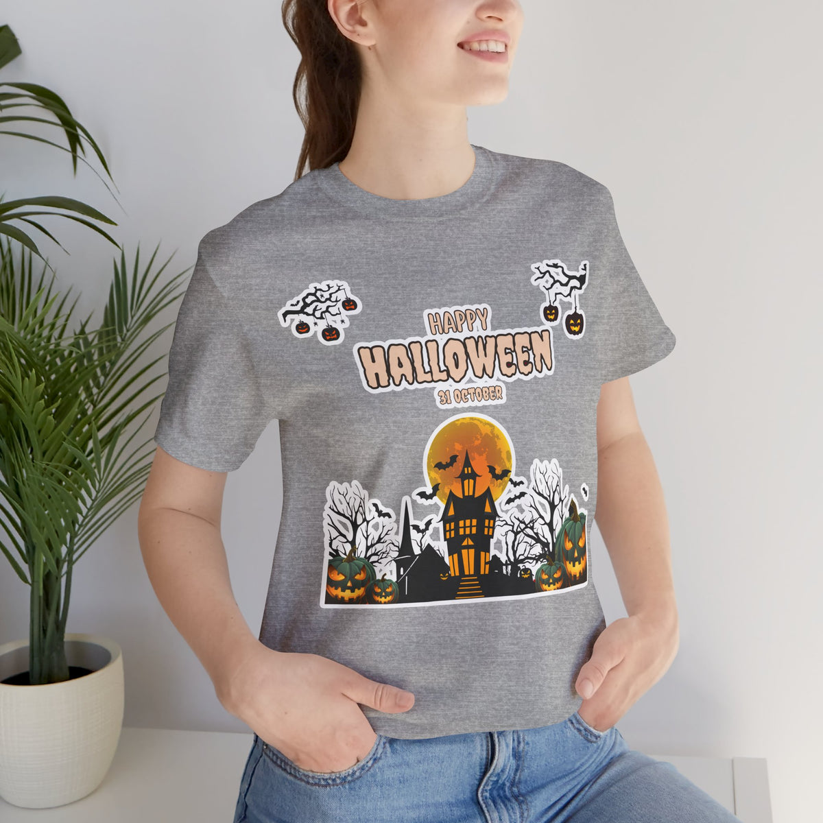 Halloween Haunted House T-Shirt — "Happy Halloween" Pumpkin Spooky Tee