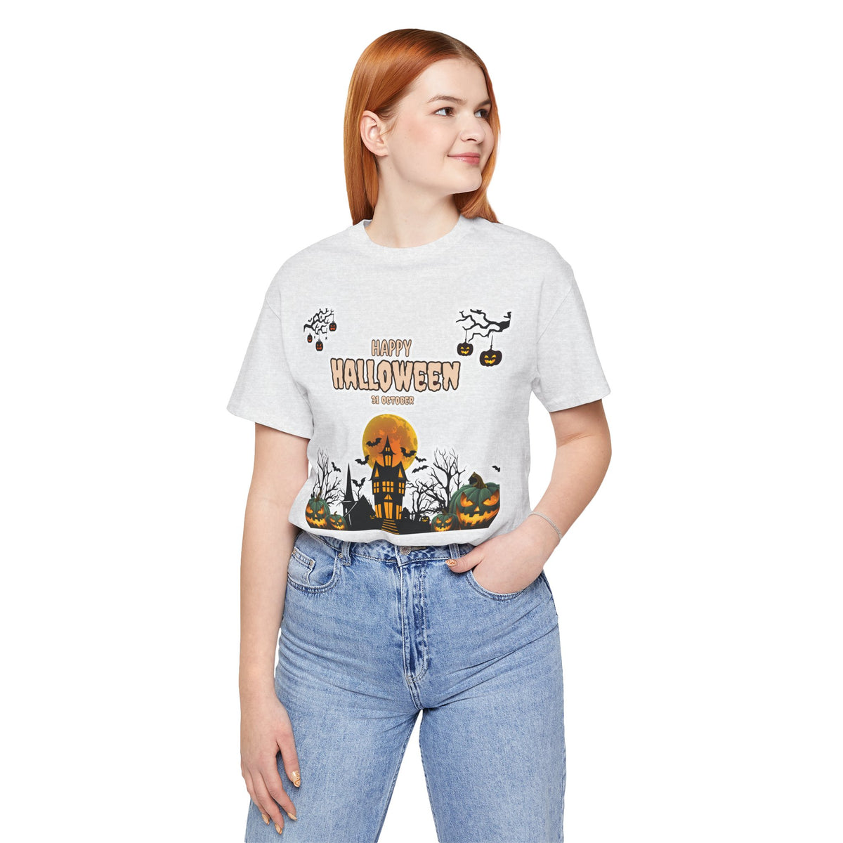 Halloween Haunted House T-Shirt — "Happy Halloween" Pumpkin Spooky Tee