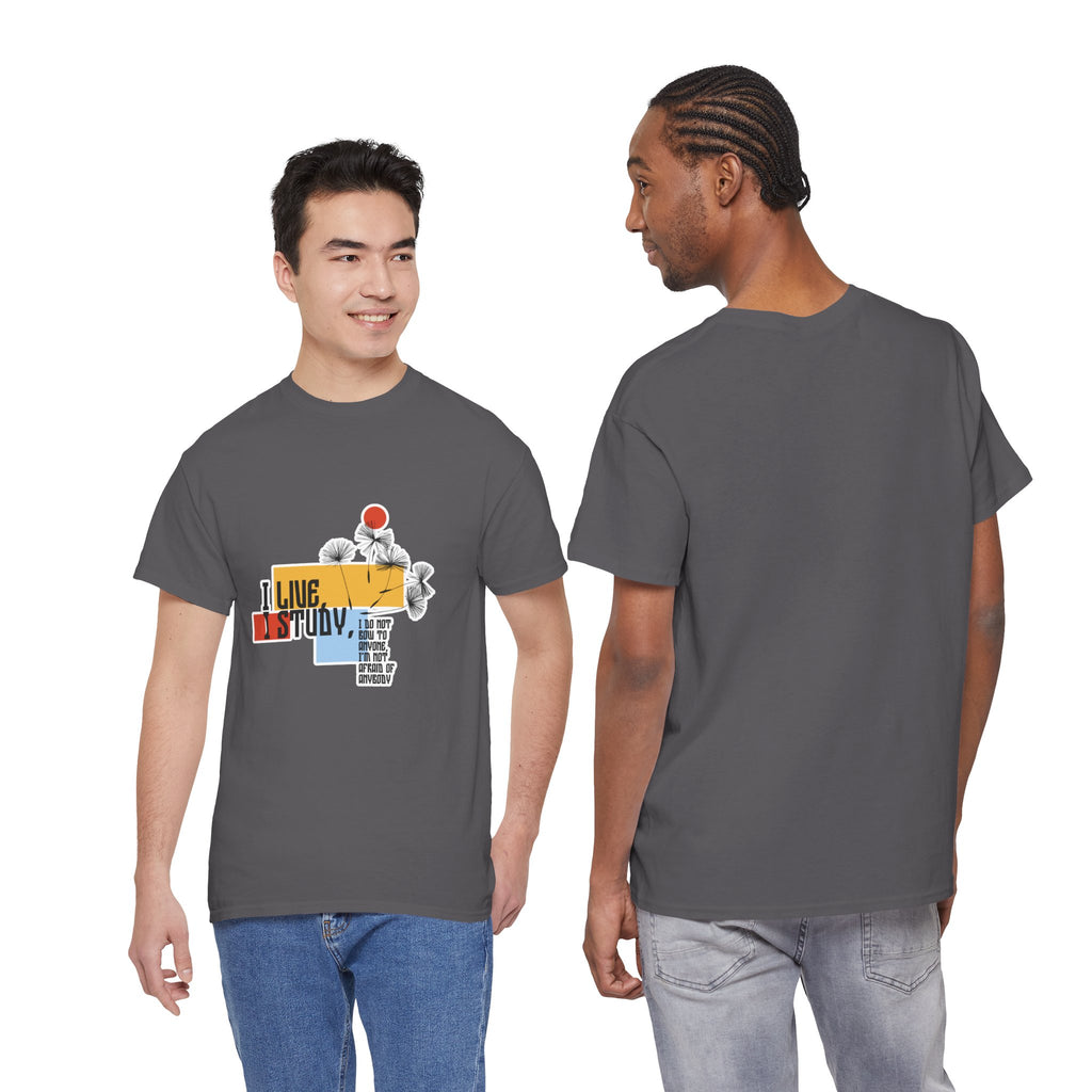 T-Shirt — I Live, I Study Graphic Tee (Minimalist Floral Collage)