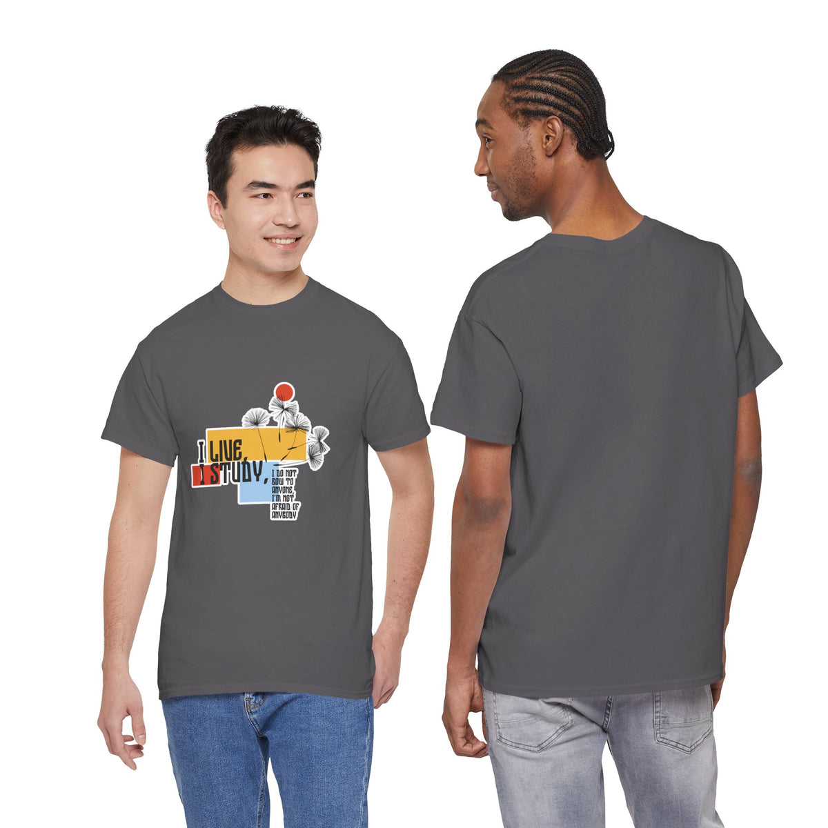 T-Shirt — I Live, I Study Graphic Tee (Minimalist Floral Collage)