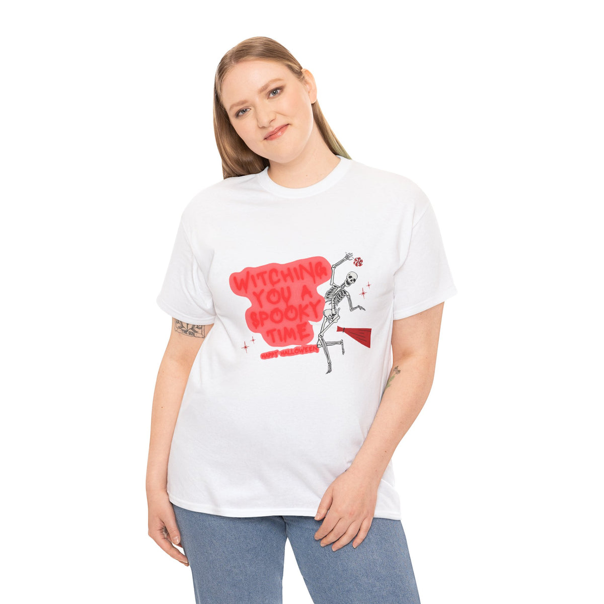 Skeleton 'Witching You a Spooky Time' Halloween T-Shirt