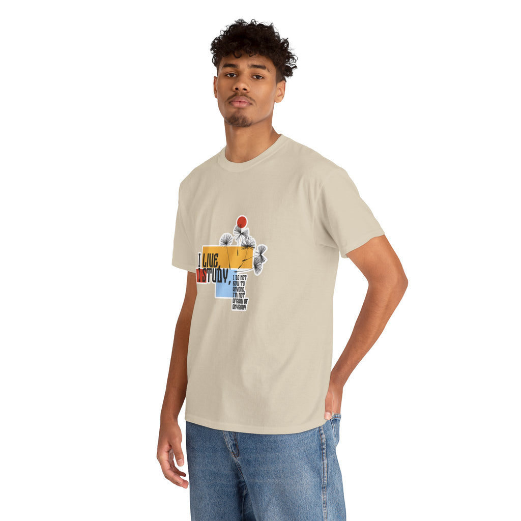 T-Shirt — I Live, I Study Graphic Tee (Minimalist Floral Collage)