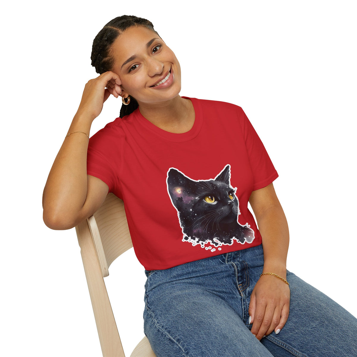 Galaxy Black Cat T-Shirt — Cosmic Cat Portrait Tee