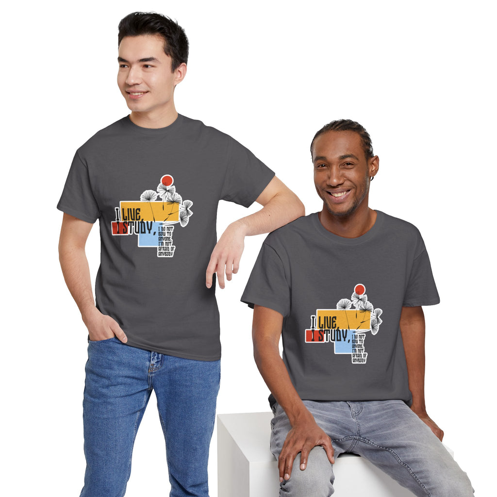 T-Shirt — I Live, I Study Graphic Tee (Minimalist Floral Collage)