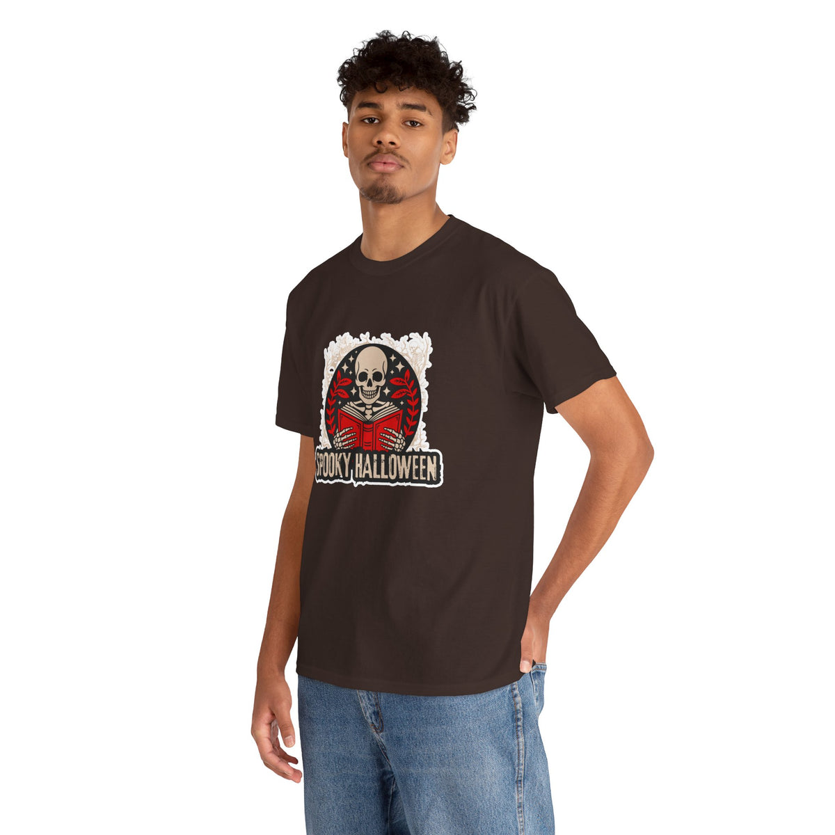 Spooky Halloween Skull Tee — Vintage Skeleton Reading Book Halloween T-Shirt