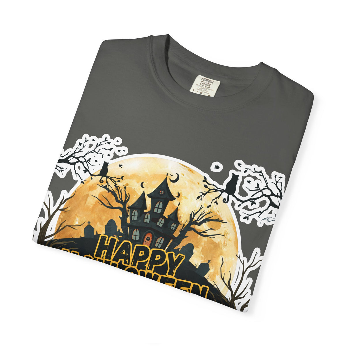 Halloween Haunted House T-Shirt — "Happy Halloween" Pumpkin Graphic Tee