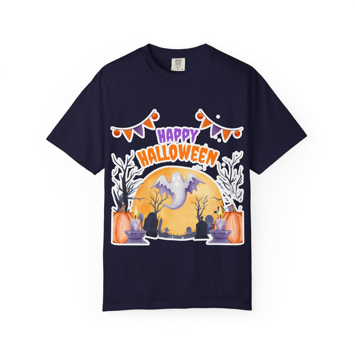 Happy Halloween T-Shirt — Ghost, Pumpkins & Graveyard Halloween Tee