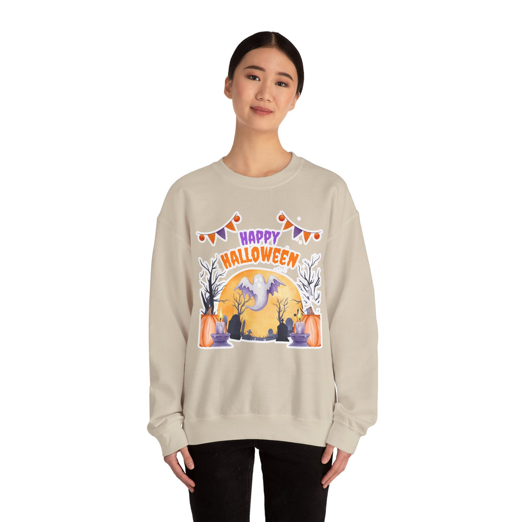 Happy Halloween Crewneck Sweatshirt — Cute Ghost Pumpkin Halloween Sweater
