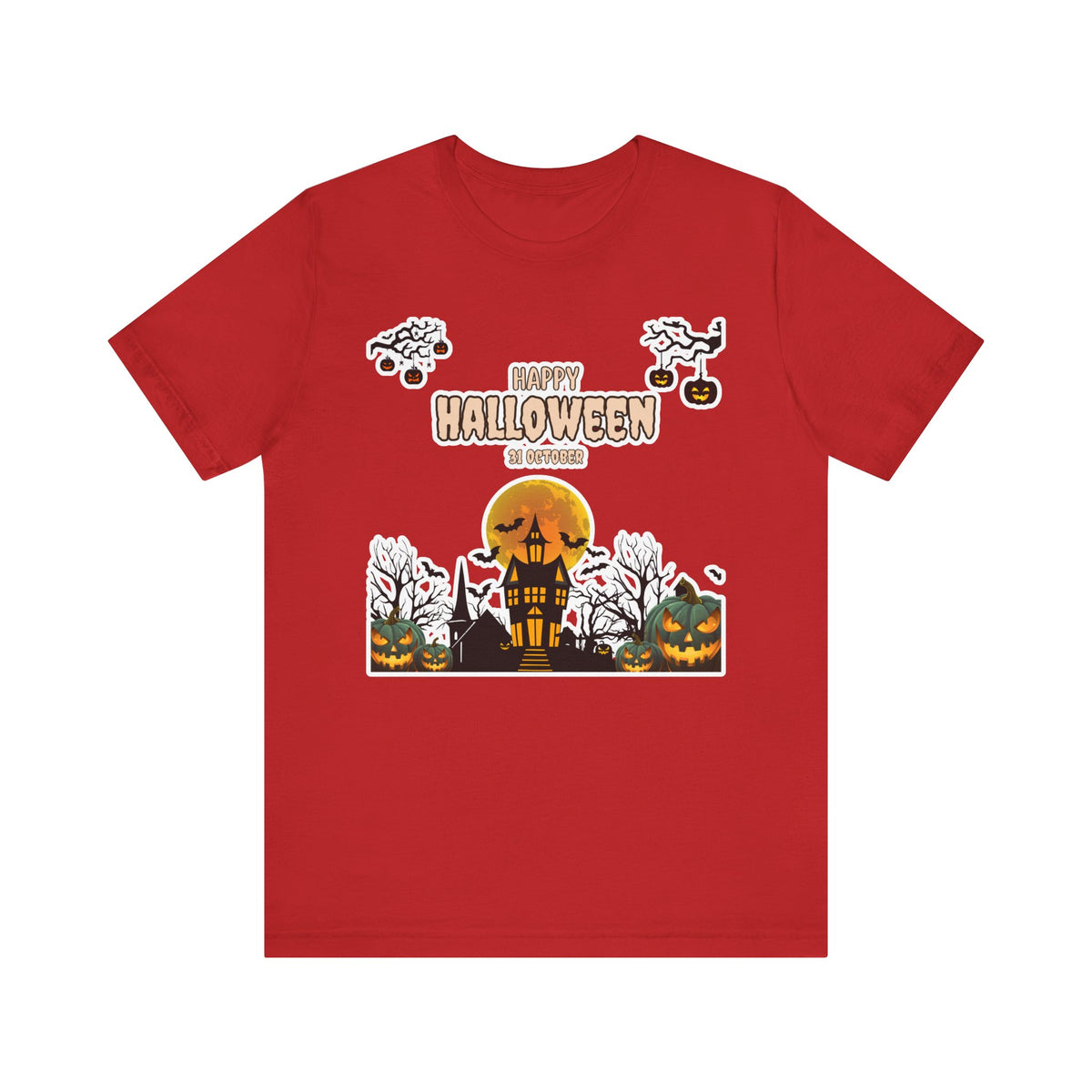 Halloween Haunted House T-Shirt — "Happy Halloween" Pumpkin Spooky Tee