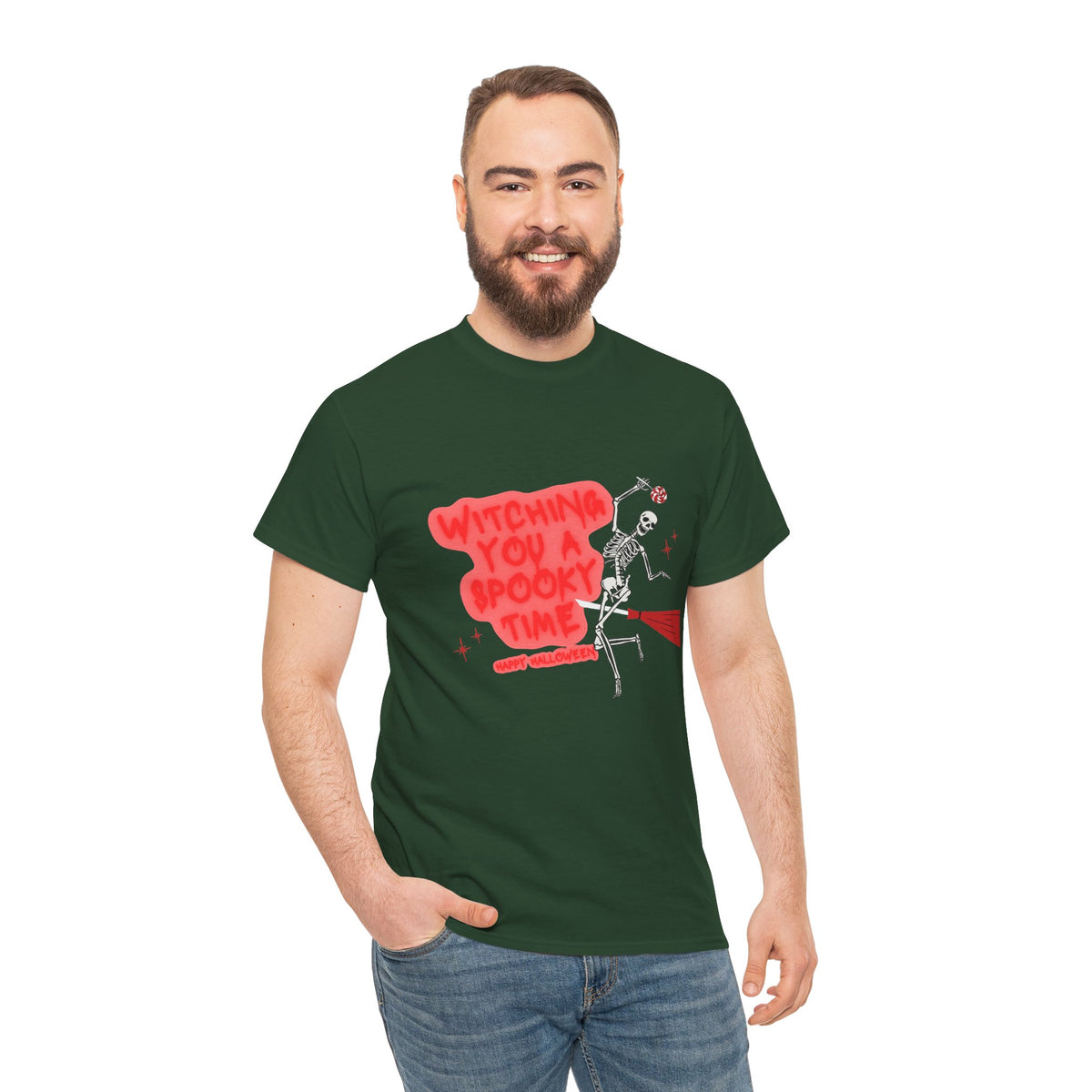 Skeleton 'Witching You a Spooky Time' Halloween T-Shirt
