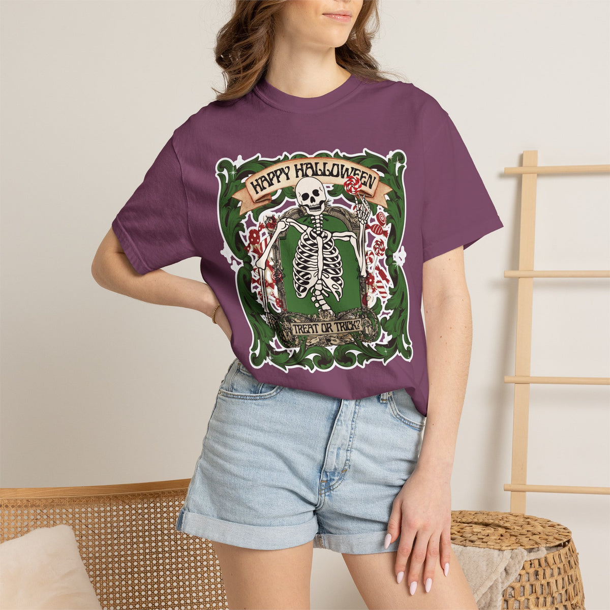 Happy Halloween Skeleton T-Shirt — Vintage Trick or Treat Graphic Tee