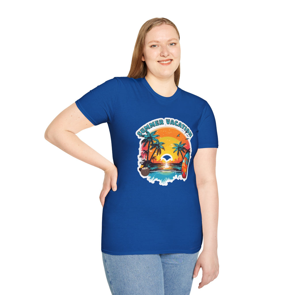 Summer Vacation T-Shirt – Tropical Sunset Surf Graphic