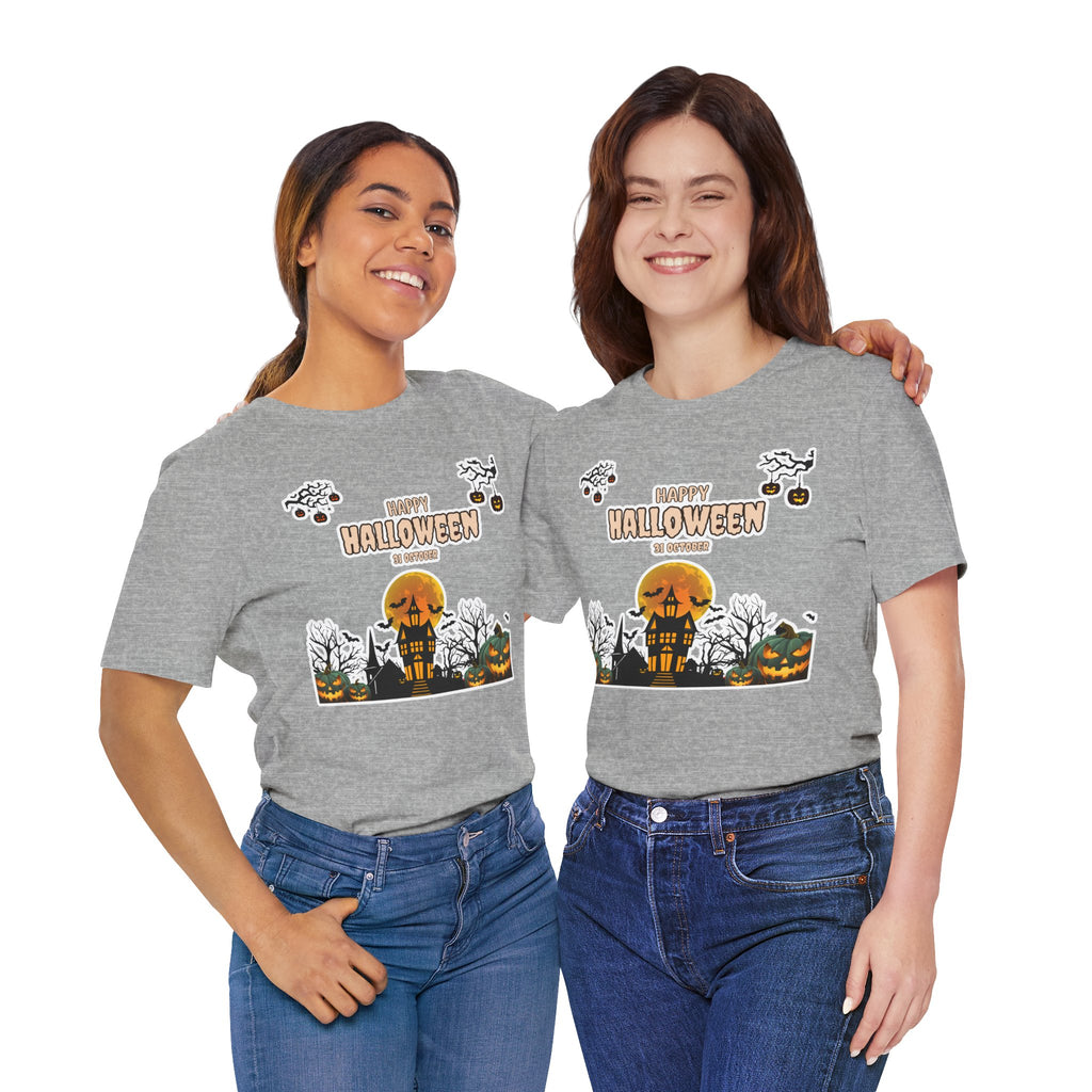 Halloween Haunted House T-Shirt — "Happy Halloween" Pumpkin Spooky Tee