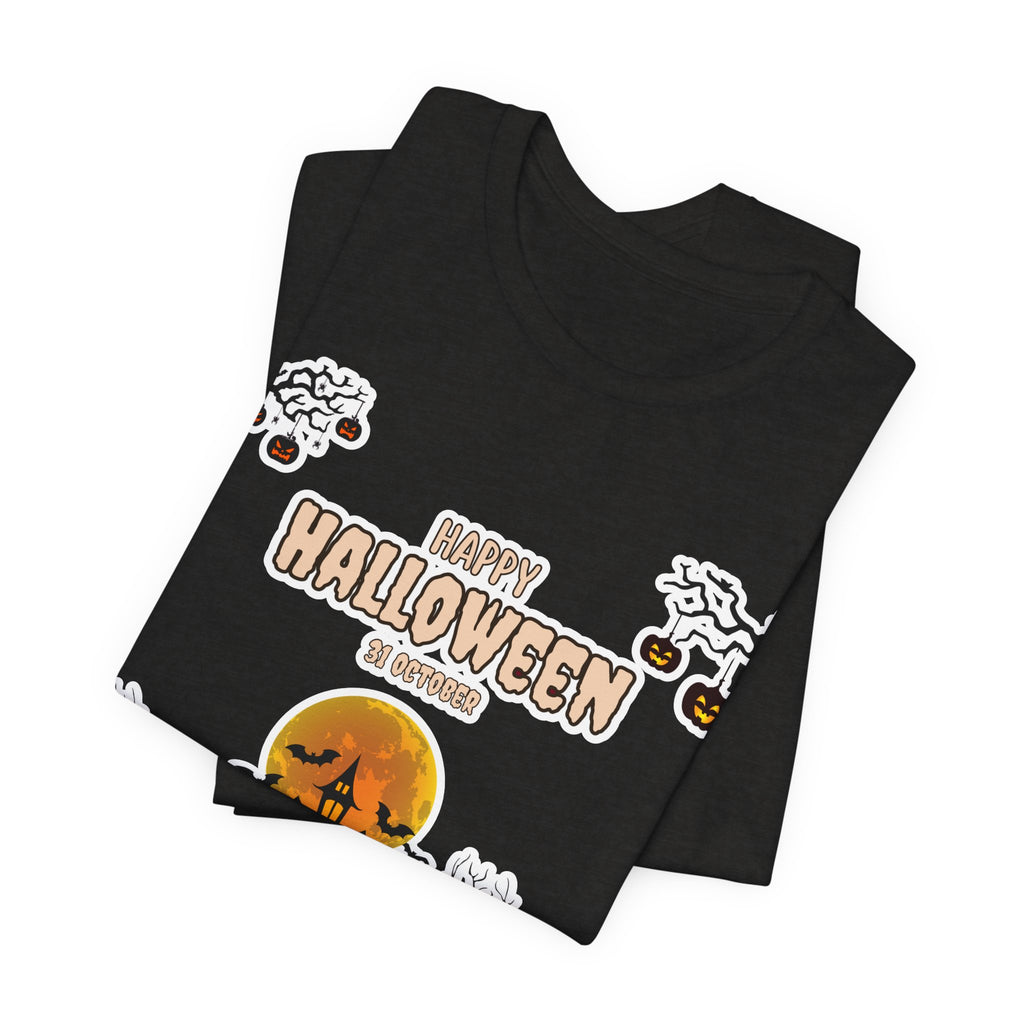 Halloween Haunted House T-Shirt — "Happy Halloween" Pumpkin Spooky Tee