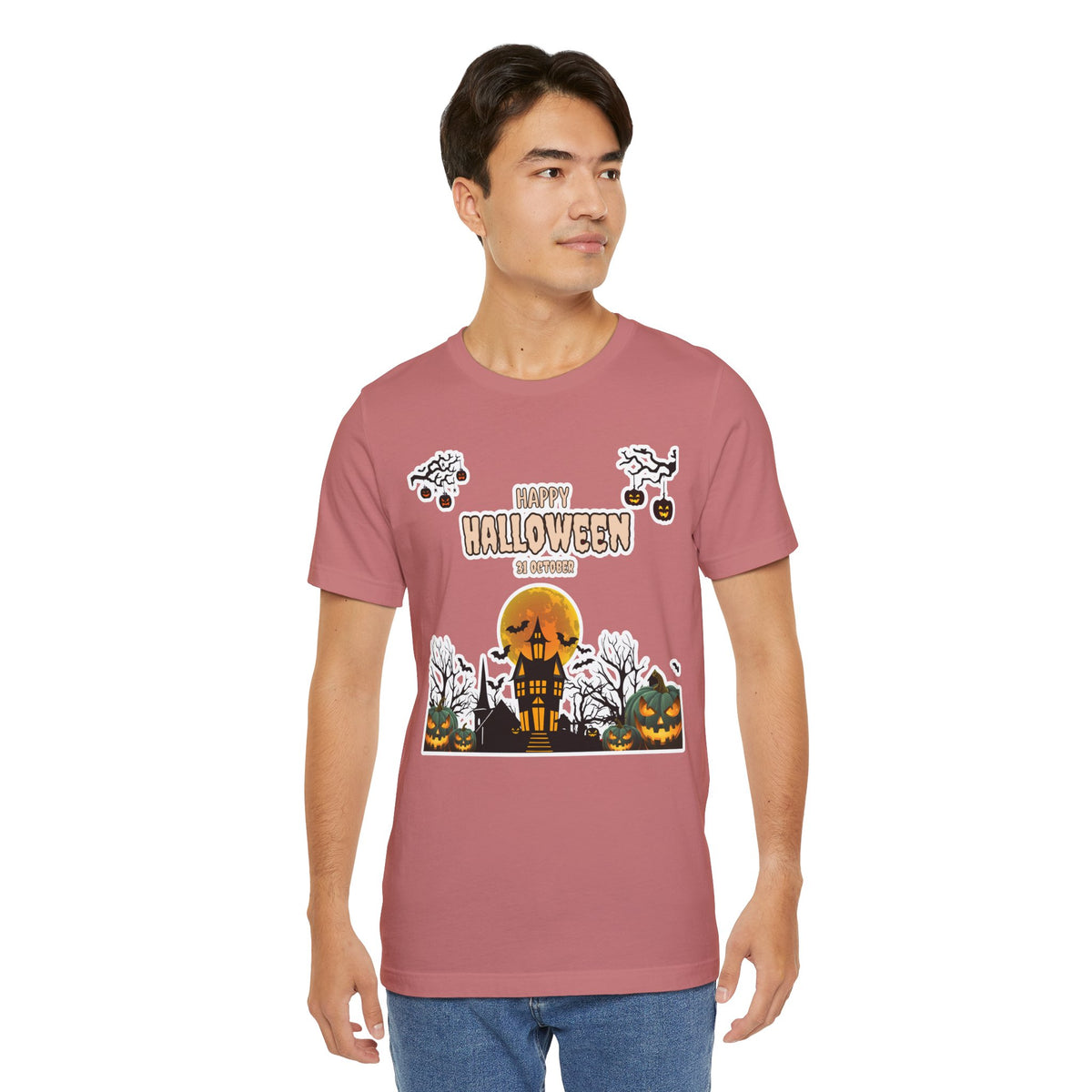 Halloween Haunted House T-Shirt — "Happy Halloween" Pumpkin Spooky Tee