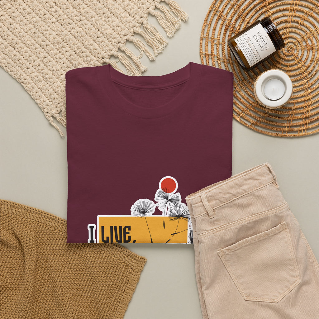 T-Shirt — I Live, I Study Graphic Tee (Minimalist Floral Collage)