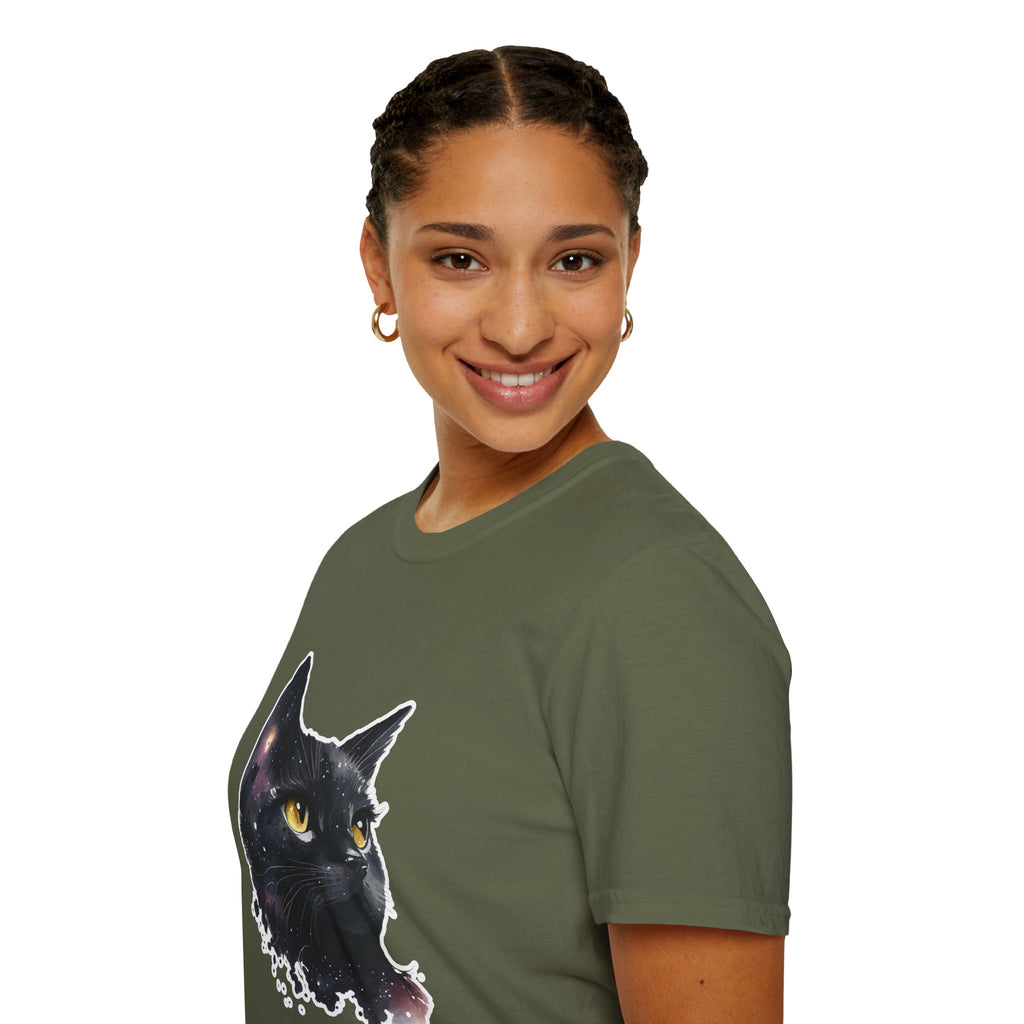 Galaxy Black Cat T-Shirt — Cosmic Cat Portrait Tee