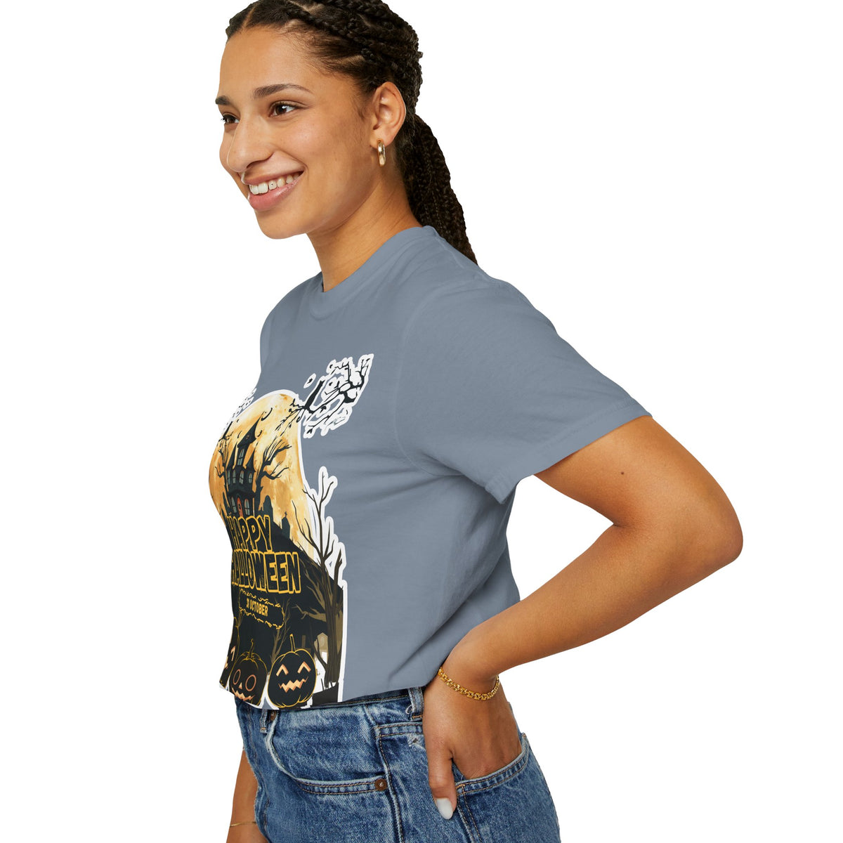 Halloween Haunted House T-Shirt — "Happy Halloween" Pumpkin Graphic Tee