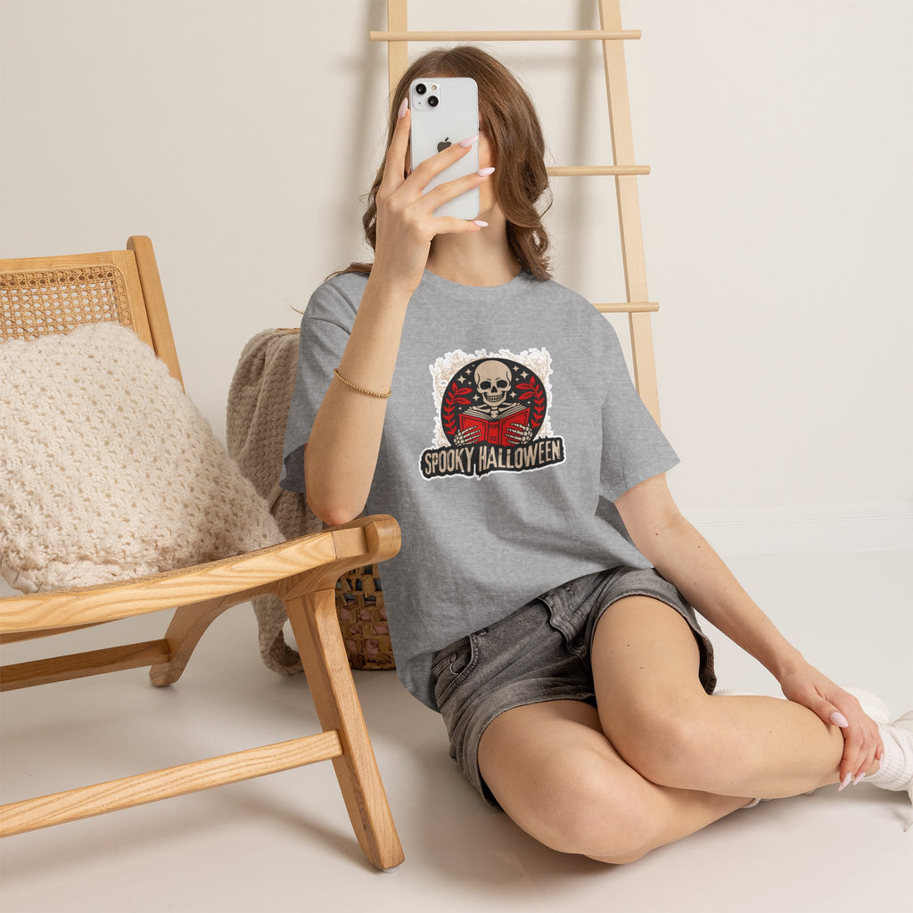 Spooky Halloween Skull Tee — Vintage Skeleton Reading Book Halloween T-Shirt