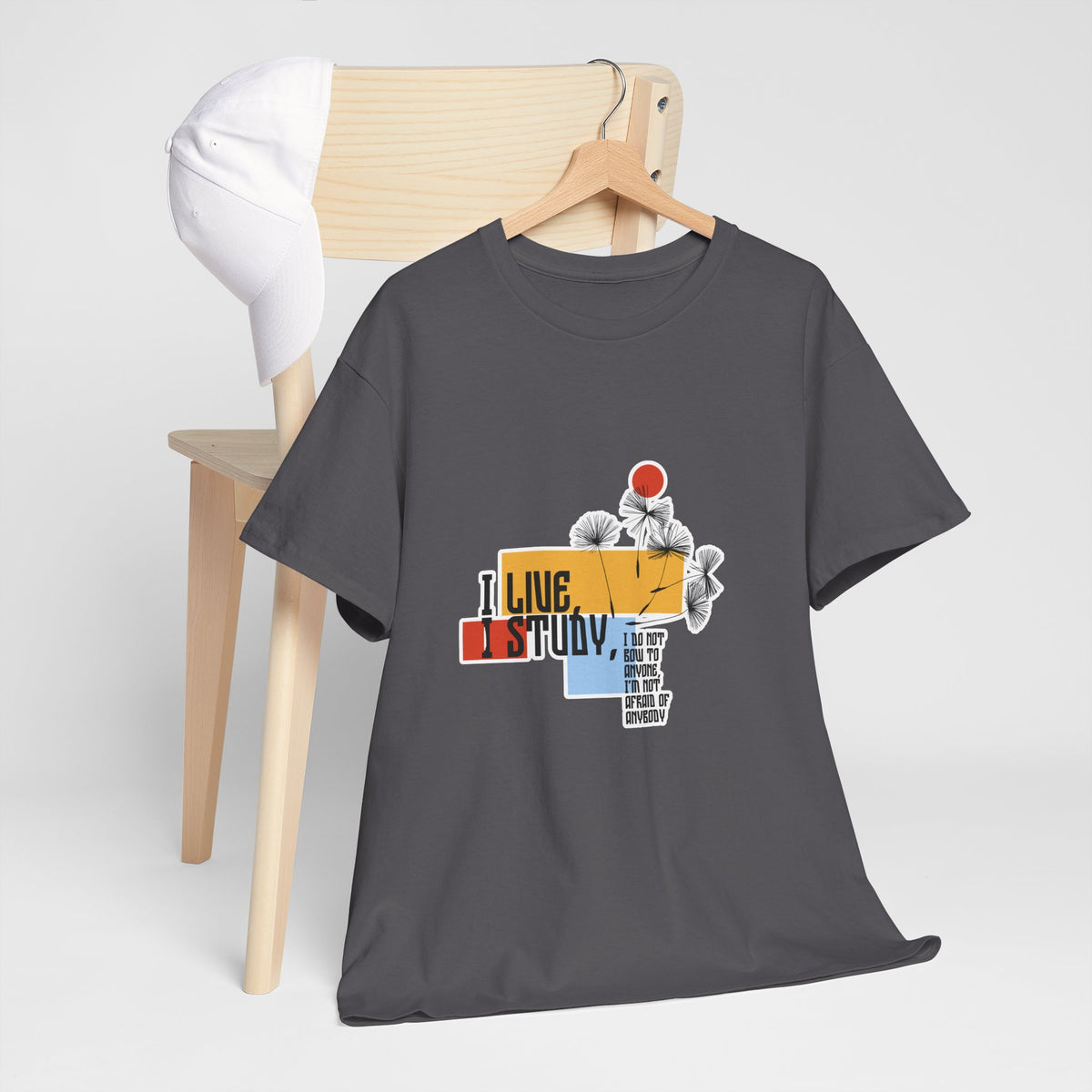 T-Shirt — I Live, I Study Graphic Tee (Minimalist Floral Collage)